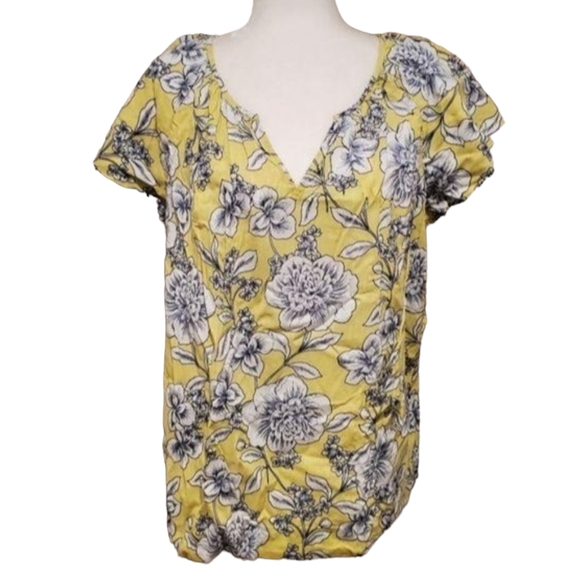 St.John's Flowy Blouse Womens Size 0X Yellow Floral Print Short Sleeve Tunic - Picture 3 of 12